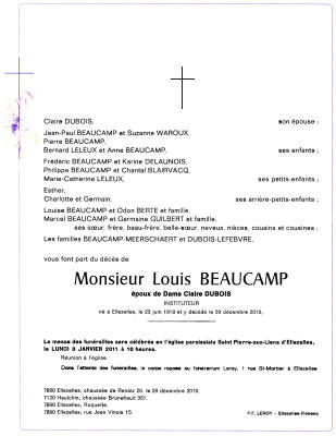 Avis de décès Louis Beaucamp